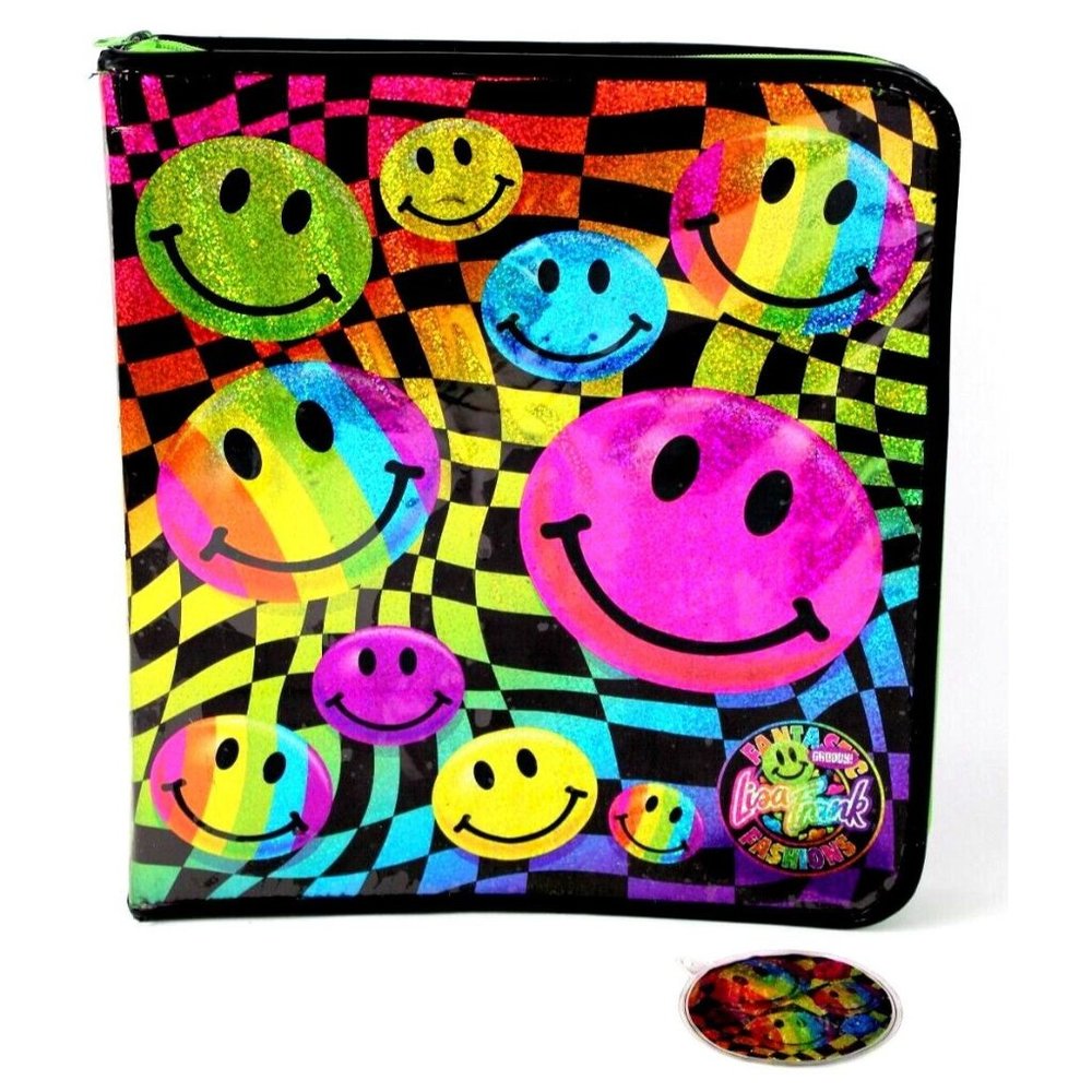 Rare Vintage 1990s Lisa Frank Smiley Face Rainbow Glitter Trapper Keeper Binder